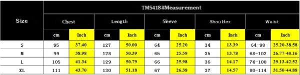 Measurement chart for clothing sizes with labeled dimensions.