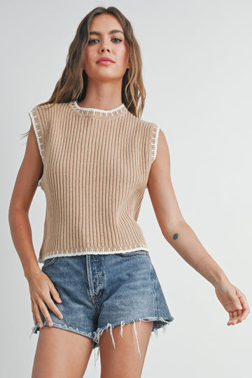 Solid Cap Sleeve Sweater Vest