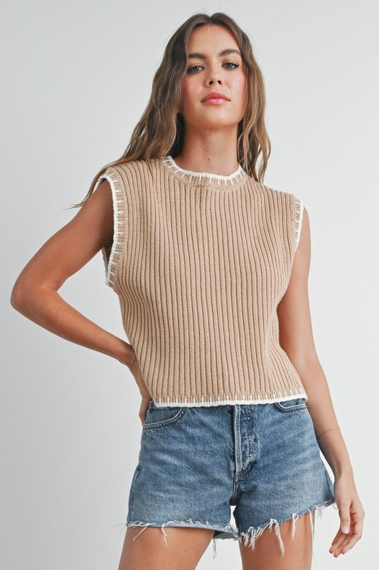 Solid Cap Sleeve Sweater Vest