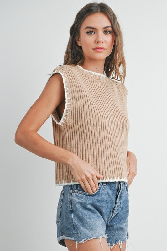 Solid Cap Sleeve Sweater Vest